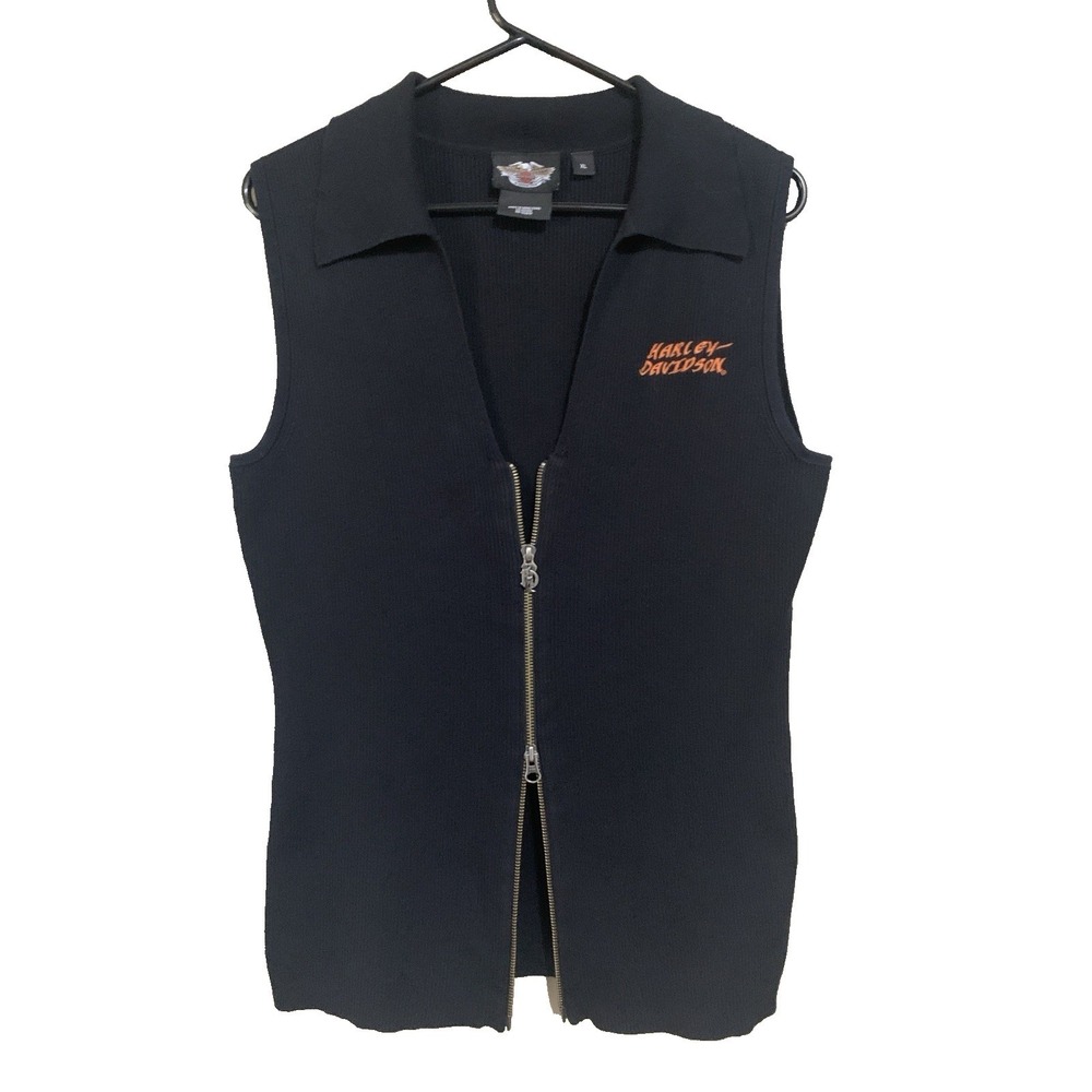 Harley Davidson Vest Women's XL Full Zip Sleeveless Sweater V Neck Black - Picture 8 of 16